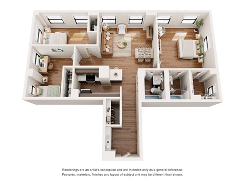 Floor plan for 3 beds, 2 baths, 1277 sqft